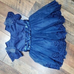 iEFiEL Navy Blue Short Sleeve Sequin Formal Dress with Bow, Size 3-6 Months